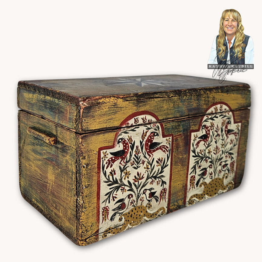 Kathy Graybill Hand Painted Antique Rickert Mustard Box - 7" x 12.5" x 6.75"