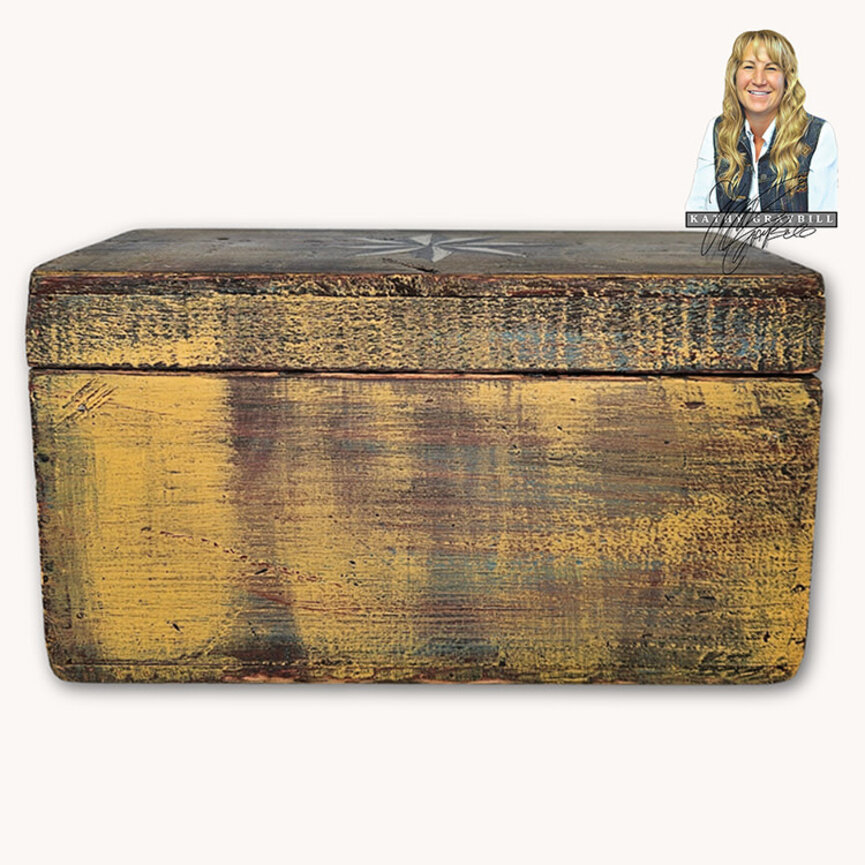 Kathy Graybill Hand Painted Antique Rickert Mustard Box - 7" x 12.5" x 6.75"