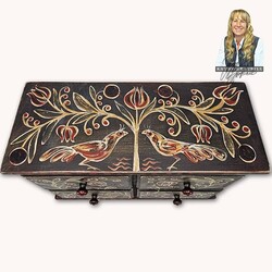 Kathy Graybill Hand Painted Antique Wooden Box W/Four Drawers Toile Style - 15.5" W x 11" T x 6.5" D