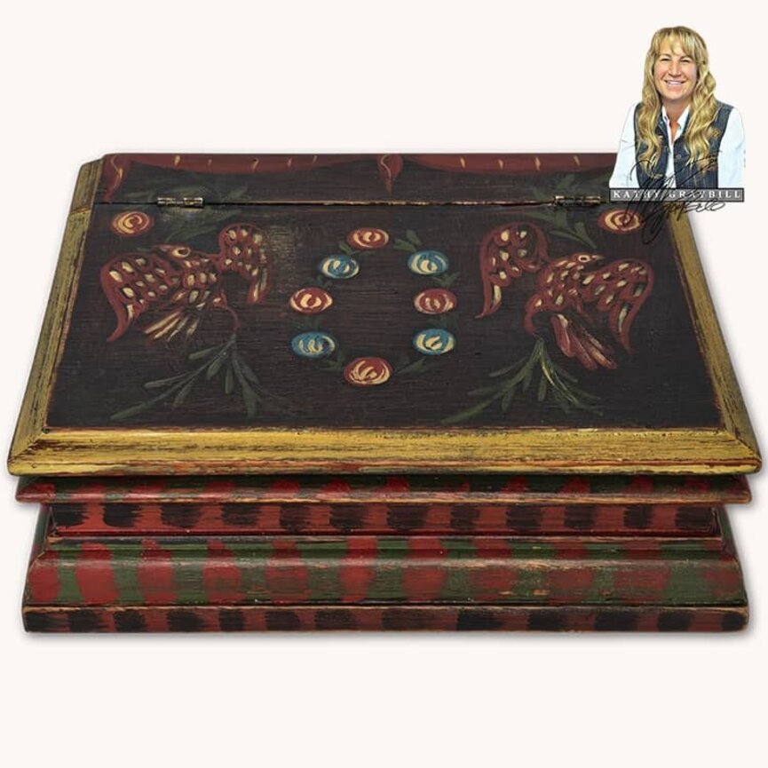 Kathy Graybill Eagles Hand Painted Antique Black Box - 10.5" x 8" x 4"