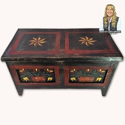Kathy Graybill Hand Painted Black Antique Mini Chest - 25.5" x 12" x L 16"