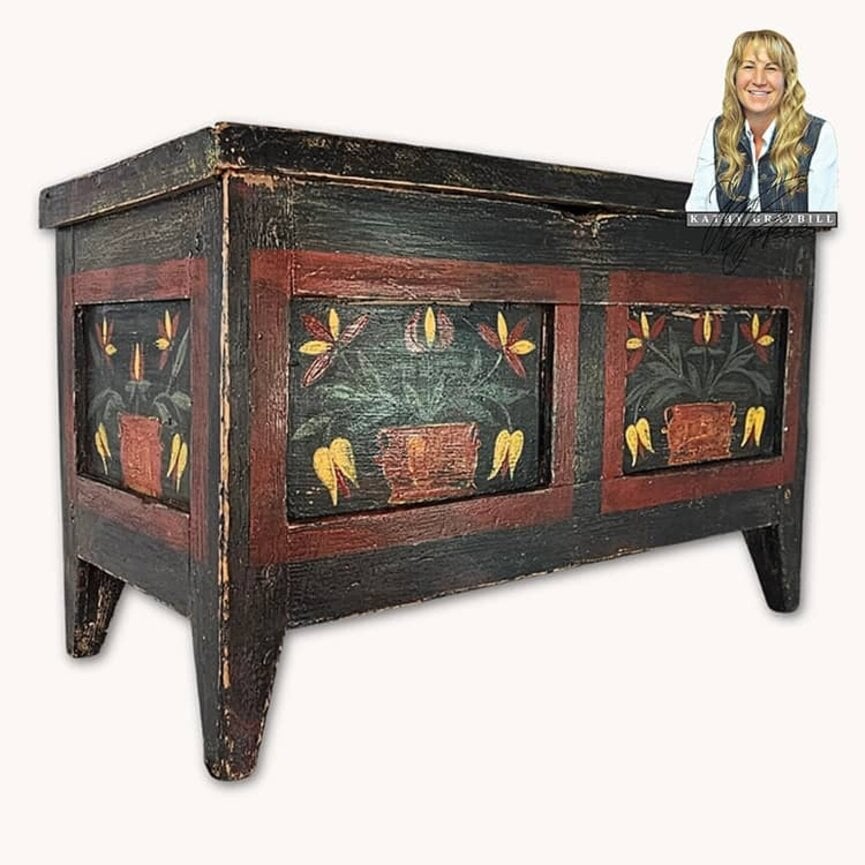 Kathy Graybill Hand Painted Black Antique Mini Chest - 25.5" x 12" x L 16"