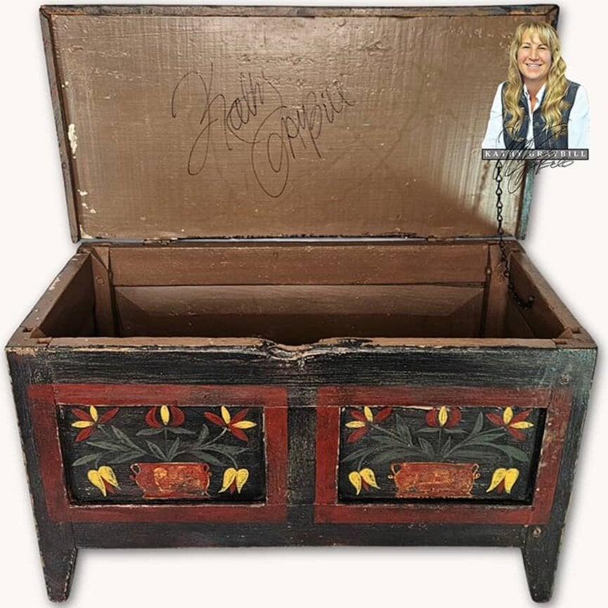 Kathy Graybill Hand Painted Black Antique Mini Chest - 25.5" x 12" x L 16"