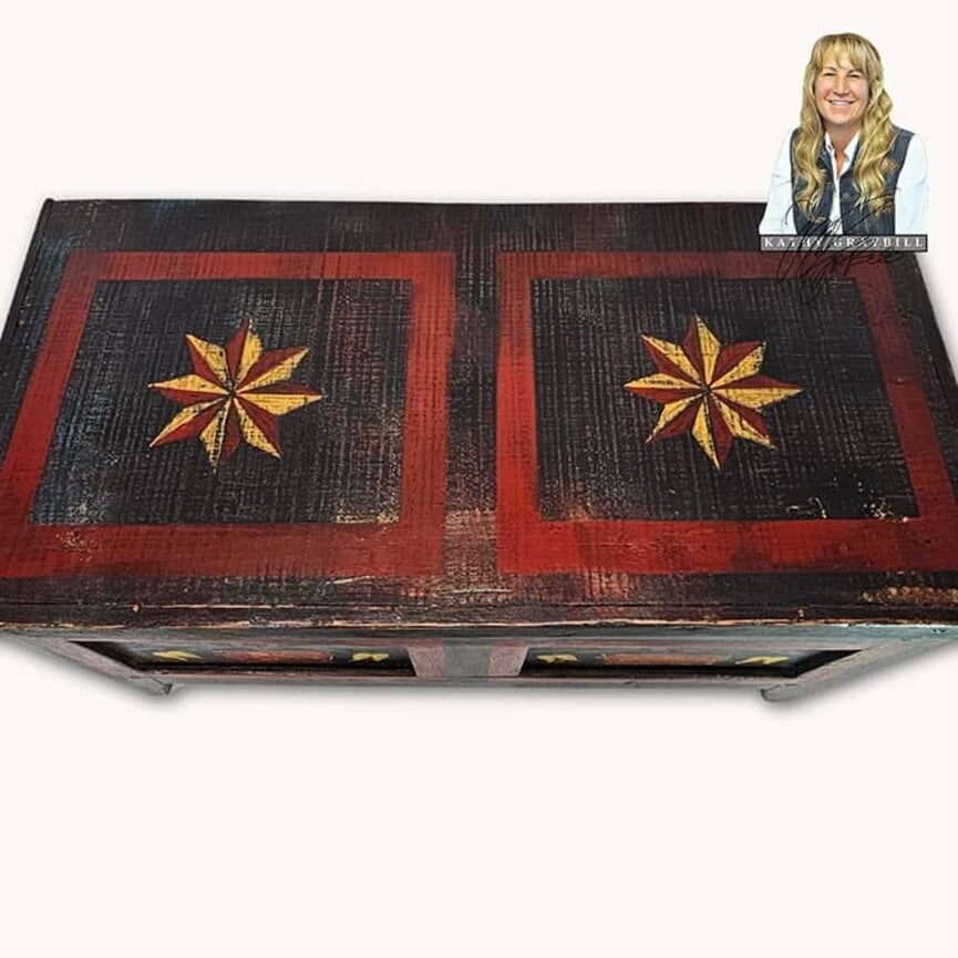 Kathy Graybill Hand Painted Black Antique Mini Chest - 25.5" x 12" x L 16"