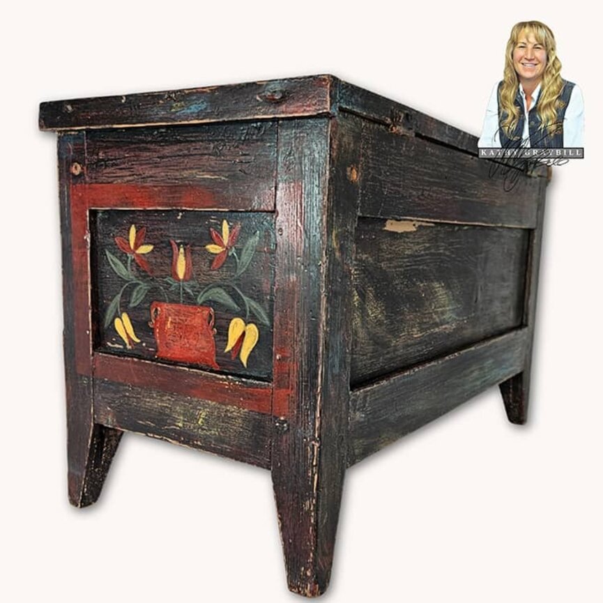 Kathy Graybill Hand Painted Black Antique Mini Chest - 25.5" x 12" x L 16"