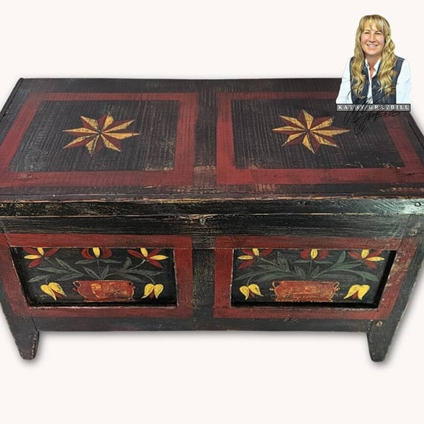 Kathy Graybill Hand Painted Black Antique Mini Chest - 25.5" x 12" x L 16"