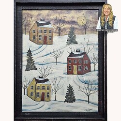 Kathy Graybill Hand Painted Three Salt Box Houses Original Artwork - 21" x 27"