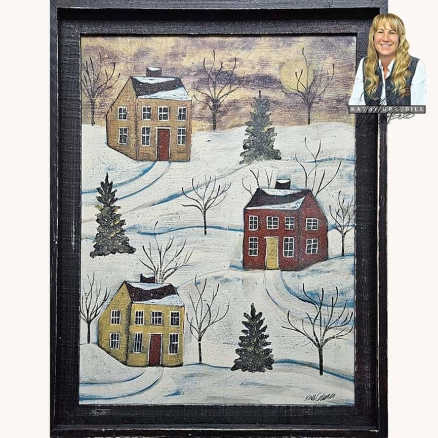 Kathy Graybill Hand Painted Three Salt Box Houses Original Artwork - 21" x 27"