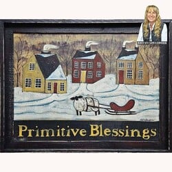 Kathy Graybill Hand Painted Primitive Blessings Original Artwork - 21" x 27"