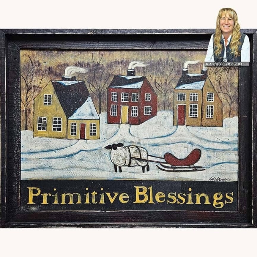 Kathy Graybill Hand Painted Primitive Blessings Original Artwork - 21" x 27"