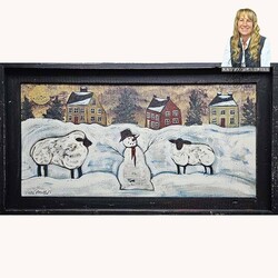 Kathy Graybill Hand Painted Two Sheep & Snowman - 27" x 15"