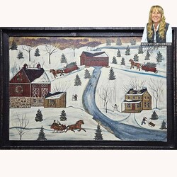 Kathy Graybill Hand Painted Winter Scene Horse & Sleigh Original Artwork - 27" x 39"
