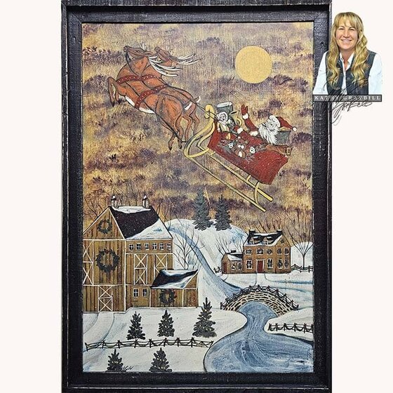 Santa with Flying Reindeer Original Artwork - Large