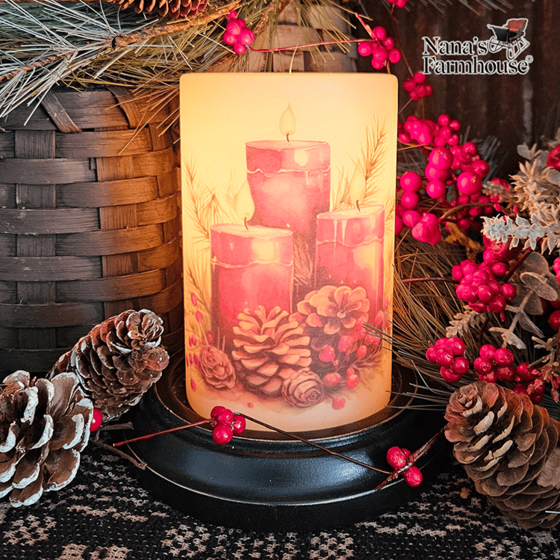 Red Triple Candles Candle Sleeve Antique Vanilla