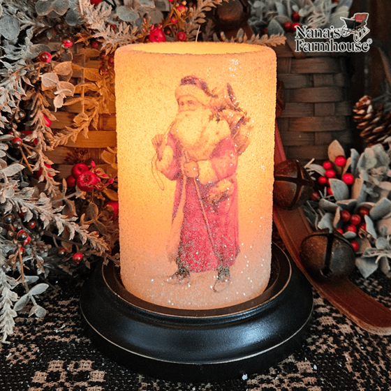 Vintage Print Walking Santa Candle Sleeve