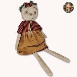 Alice Snowgirl Shelf Sitter Doll  in Red Ticking Flannel Dress - 26"