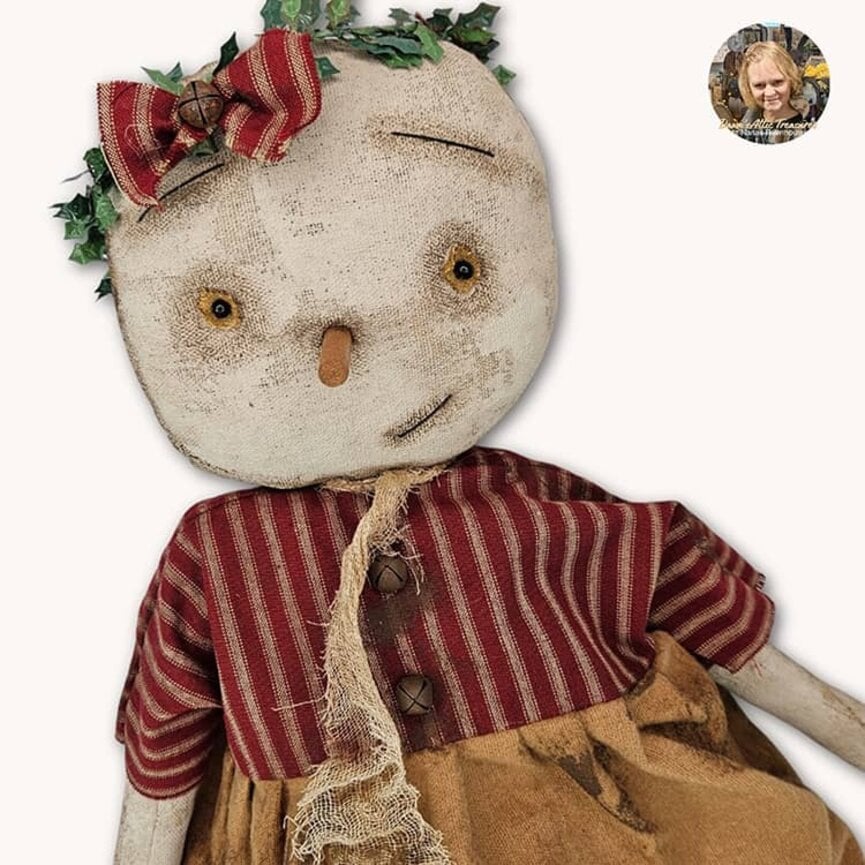 Alice Snowgirl Shelf Sitter Doll  in Red Ticking Flannel Dress - 26"