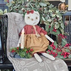 Alice Snowgirl Shelf Sitter Doll  in Red Ticking Flannel Dress - 26"