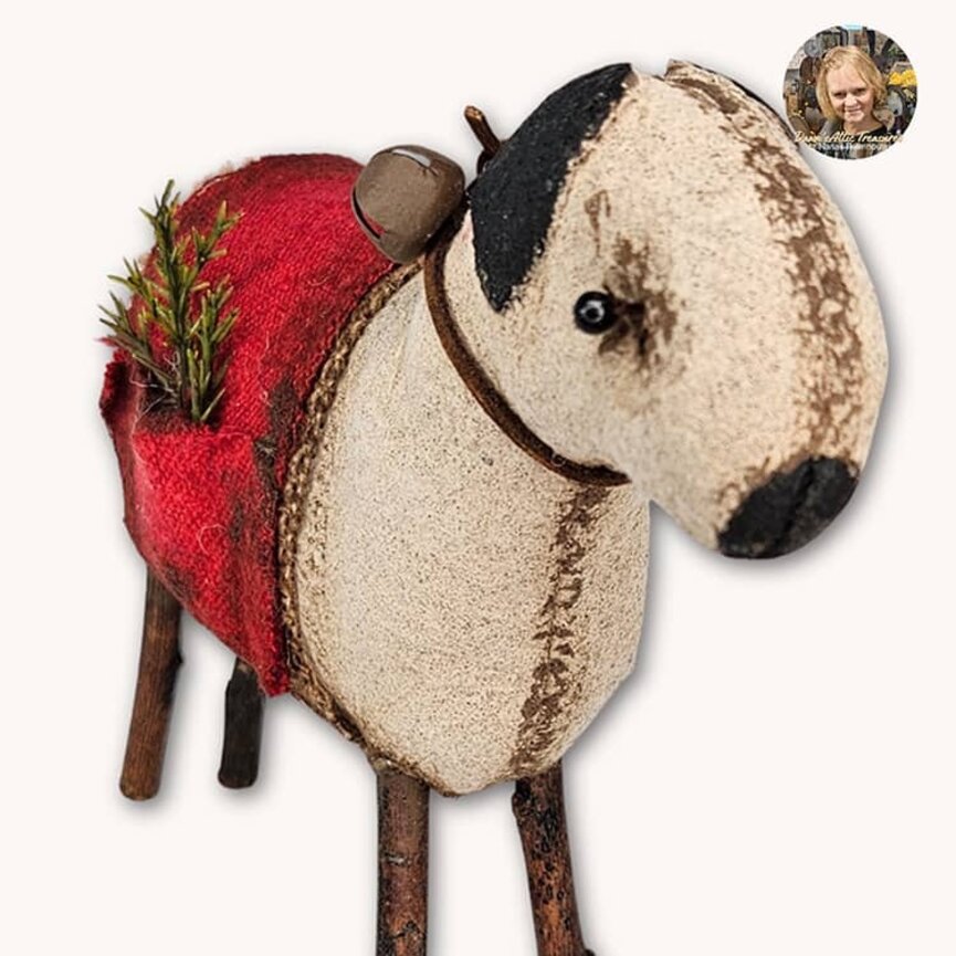 Christmas Sheep Doll Red Blanket Bowl Filler - 6" x 7"