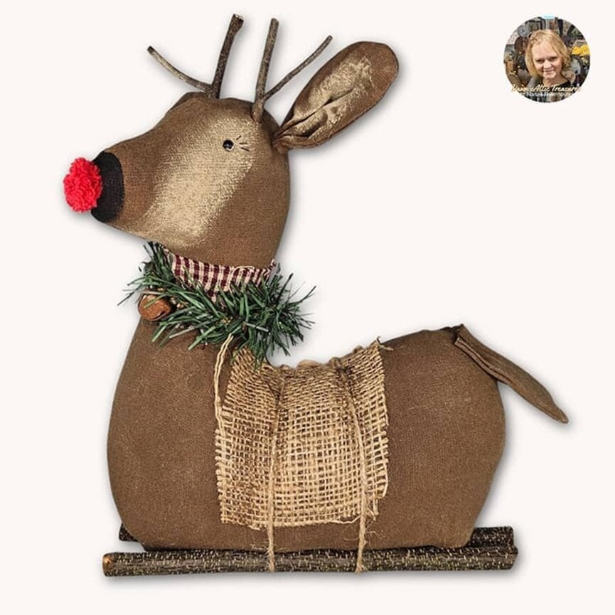 Rudolph Reindeer Doll with Rusty Bell Collar - 13"