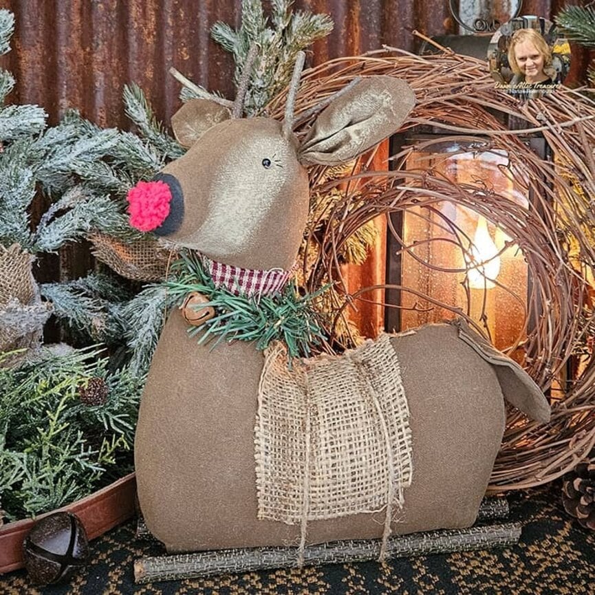 Rudolph Reindeer Doll with Rusty Bell Collar - 13"