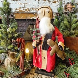 Ho Ho Santa in Red Robe with Feather Tree - 21"