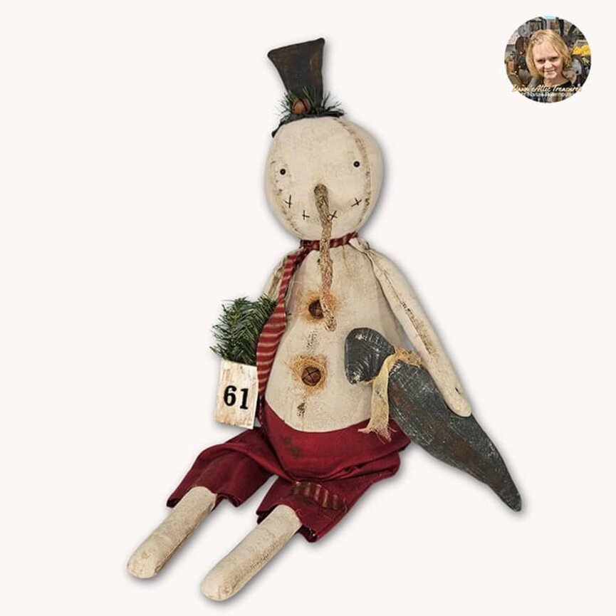Charlie Snowman Shelf Sitter with Long Carrot Nose & Crow  - 19"