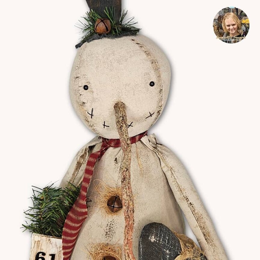 Charlie Snowman Shelf Sitter with Long Carrot Nose & Crow  - 19"