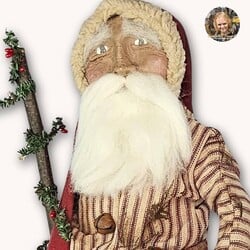 Saint Nick Santa Doll in Red Ticking Robe with Tree, Lantern & List - 21"