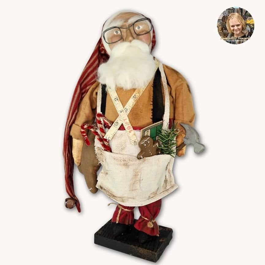 Santa Workshop Doll with Glasses, Work Apron, Tape Measure & Toy Ginger - 20"