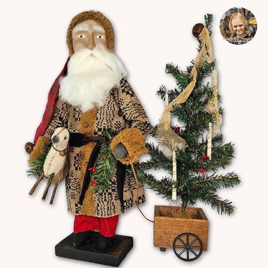 Santa Claus with Lamb & Tree In Cart - 21"