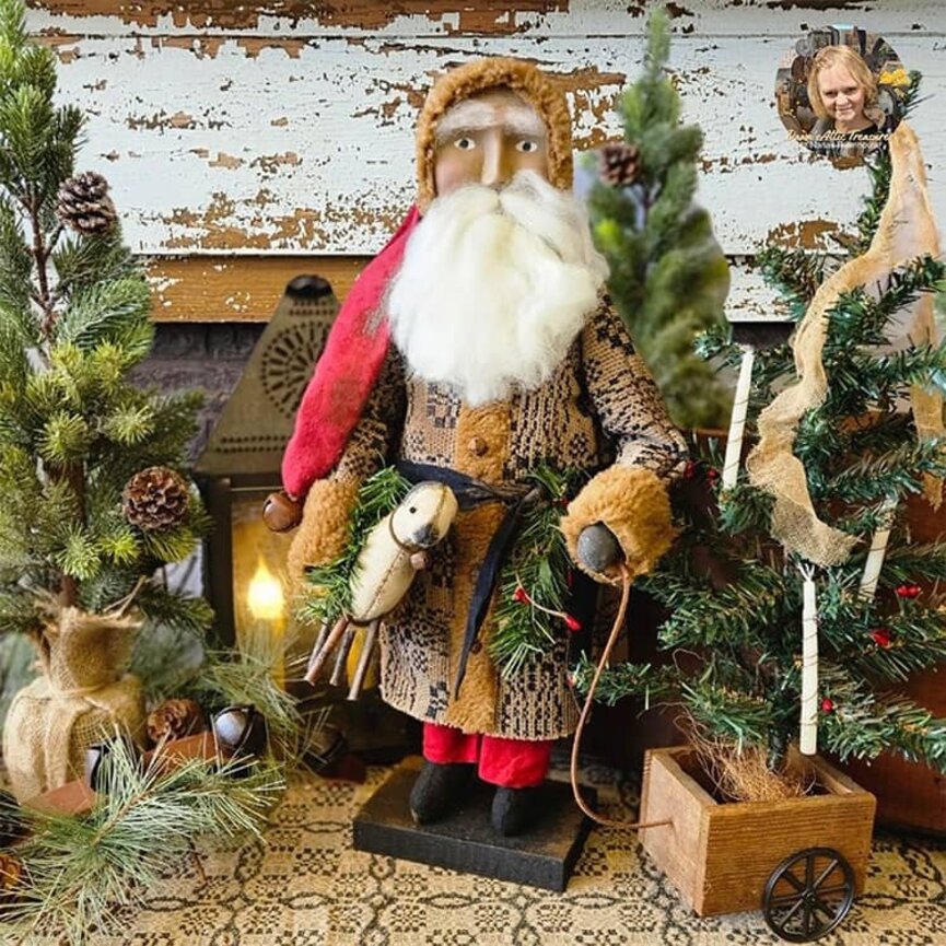 Santa Claus with Lamb & Tree In Cart - 21"