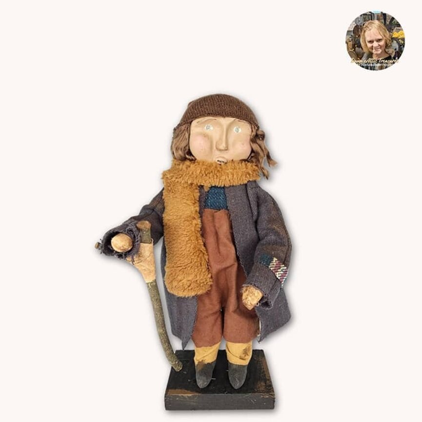 Tiny Tim Stick Cane & Tan Fuzzy Scarf - 17"