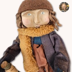 Tiny Tim Stick Cane & Tan Fuzzy Scarf - 17"