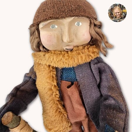 Tiny Tim Doll with Cane & Fuzzy Scarf