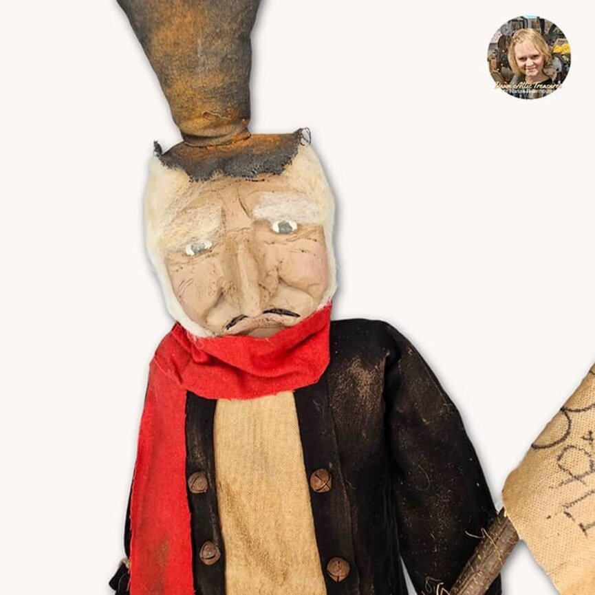 Scrooge Doll Holding Bah Humbug Stick Sign & Lantern - 23"