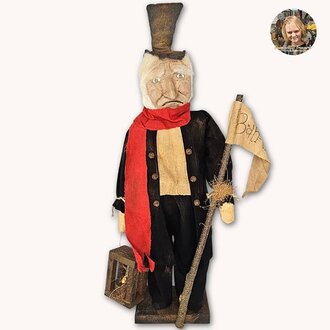 Scrooge Doll Holding Bah Humbug Canvas Sign