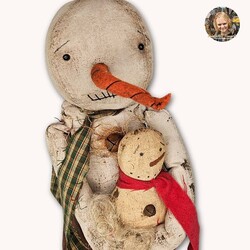 Sam Snowman Doll with Long Nose Plaid Scarf & Baby - 19"