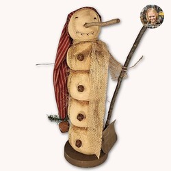 Jeff Snowguy Doll with Stick Shovel & Long Red Ticking Cap - 19"