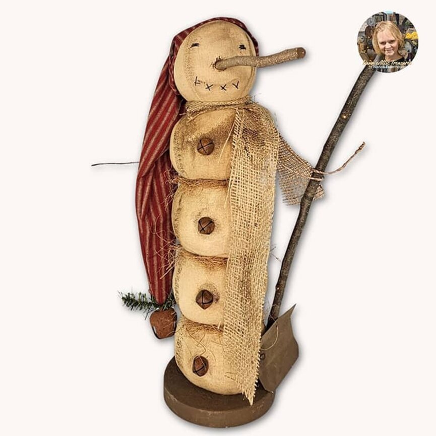 Jeff Snowguy Doll with Stick Shovel & Long Red Ticking Cap - 19"