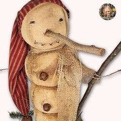 Jeff Snowguy Doll with Stick Shovel & Long Red Ticking Cap - 19"