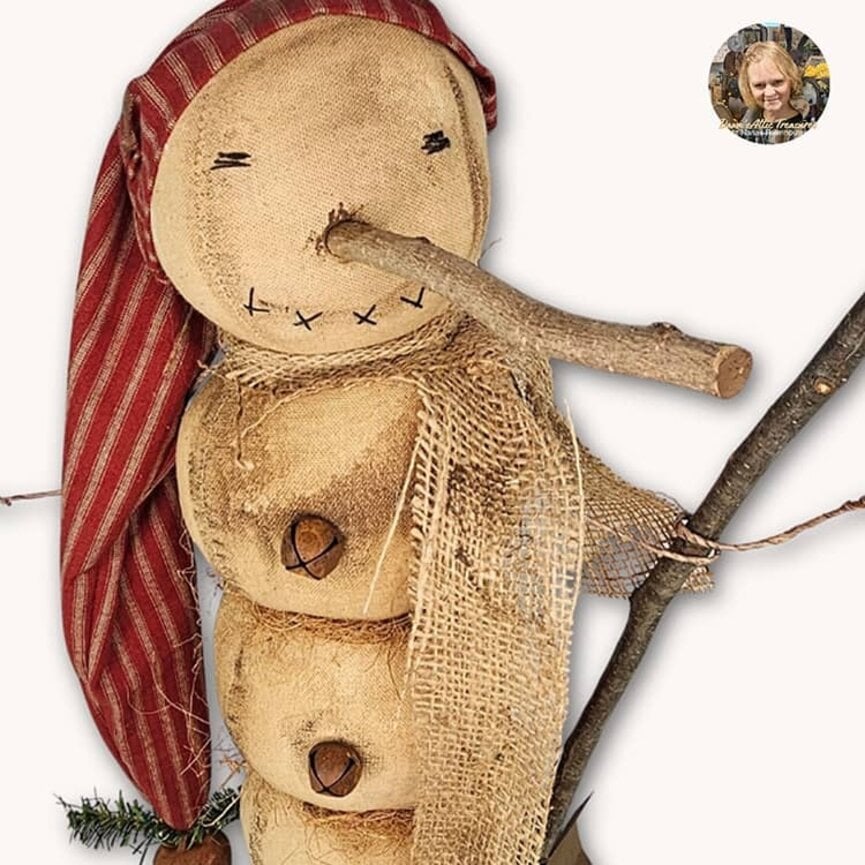 Jeff Snowguy Doll with Stick Shovel & Long Red Ticking Cap - 19"