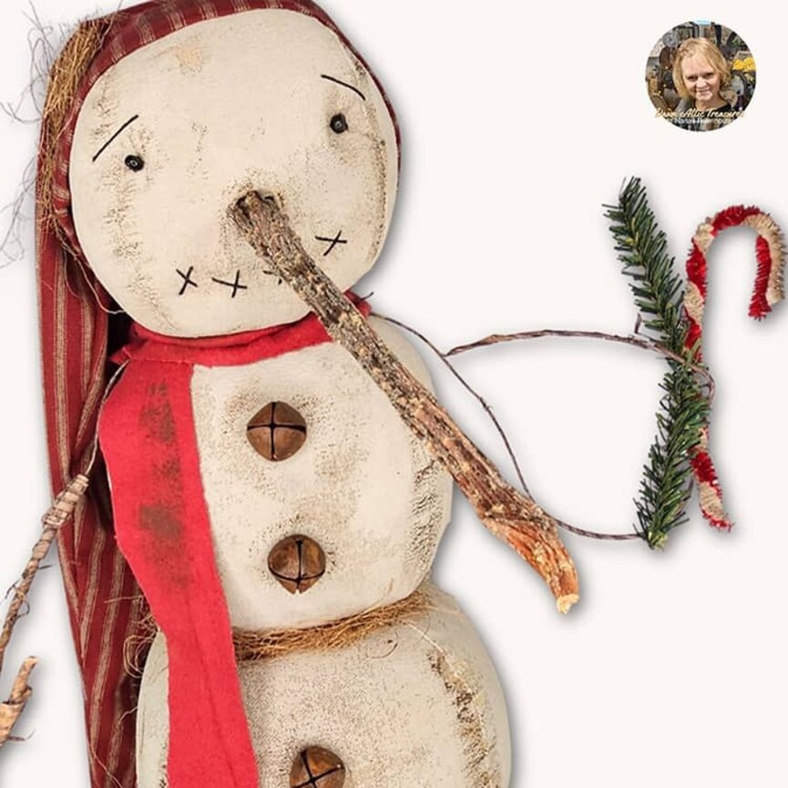 Frosty Snowman Long Carrot Nose with Candy Cane & Red Ticking Long Cap - 20"