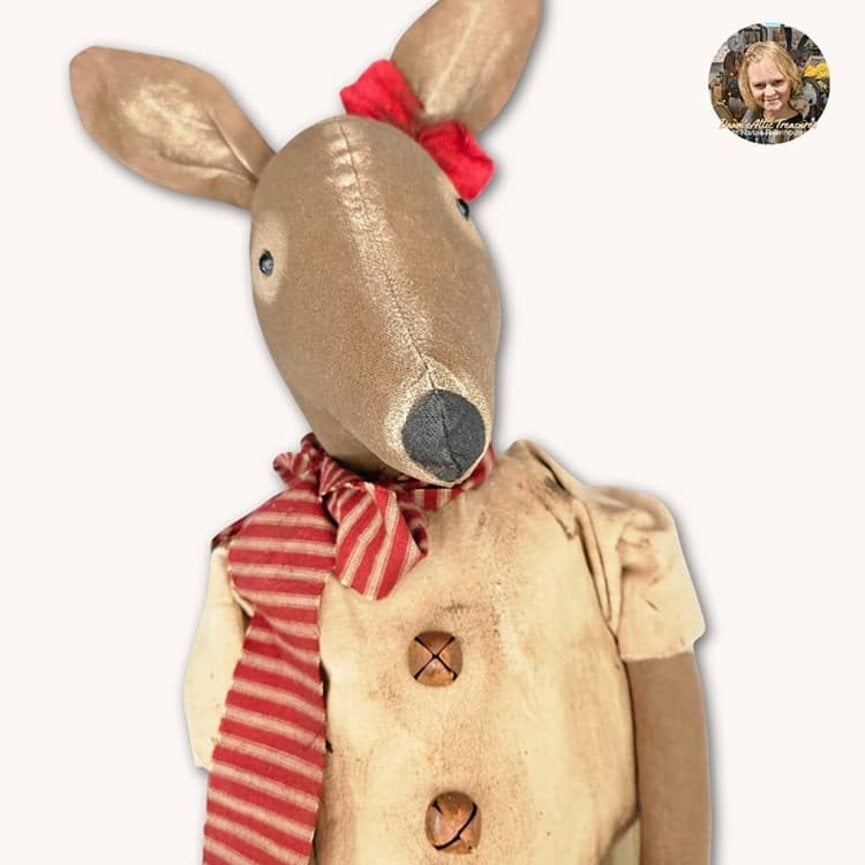 Momma Deer Doll with Two Red Stockings & Red Striped Scarf - 21"