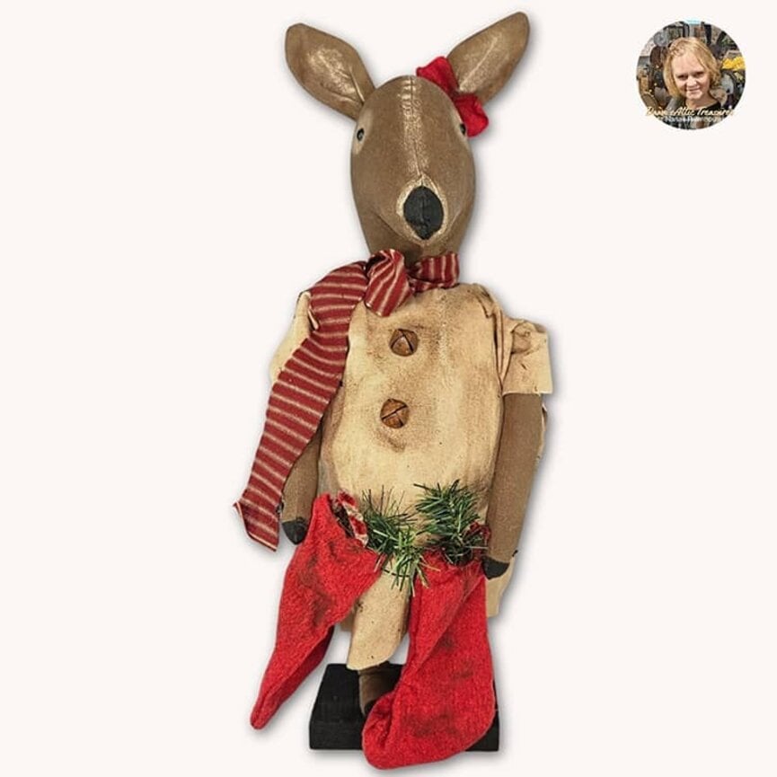 Momma Deer Doll with Two Red Stockings & Red Striped Scarf - 21"