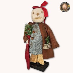 Dilly Snowgirl Doll Brown Coat Long & Red Stocking - 20"
