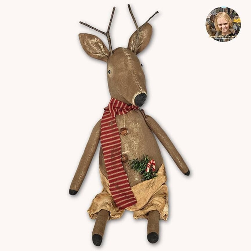 Buck Shelf Sitting Doll in Red Ticking Scarf with Candy Cane - 28"