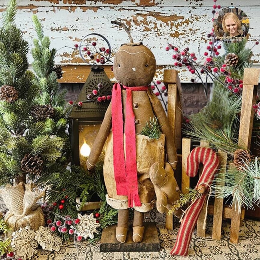 Mr. Gingerbread in Red Scarf with Baby - 25"