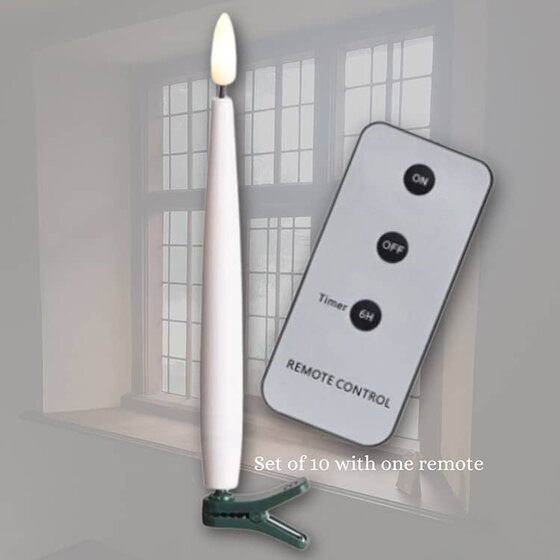 Clip-On Lighted Timer Candles W/Remote Set of 10, 6" T