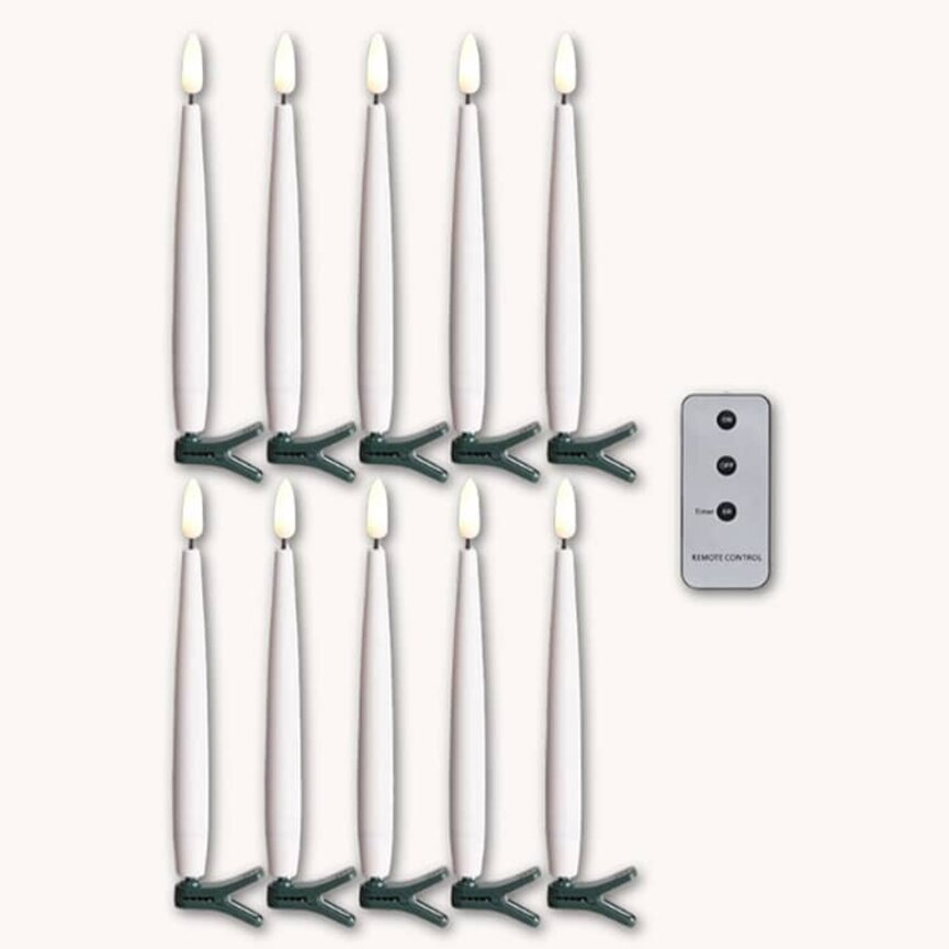 Clip-On Lighted Timer Candles W/Remote Set of 10, 6" T